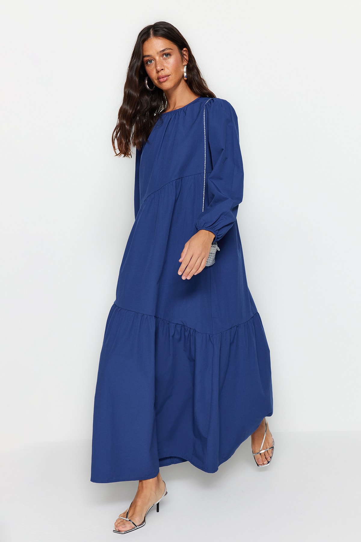 Trendyol Sax-Wrap Detail Wide Fit Cotton Woven Dress