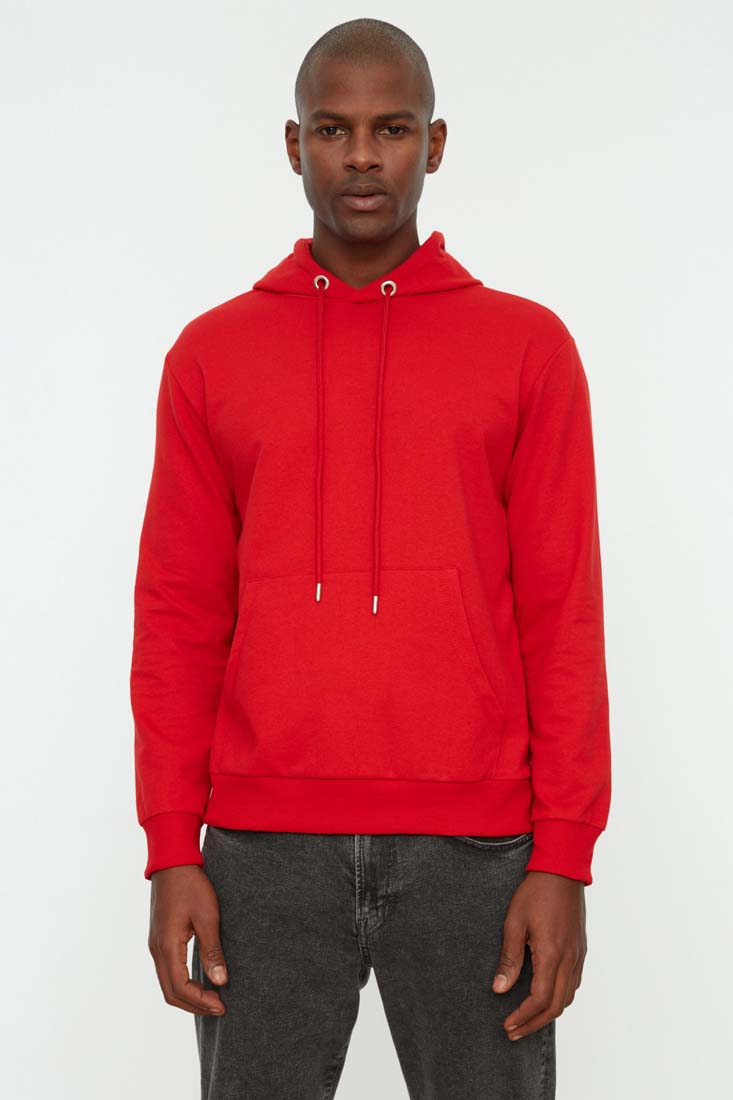 Trendyol Red Men's Regular/Regular fit Hoodie. Kangaroo Pocket Long Sleeve Sweatshirt