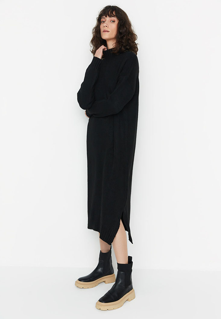 Trendyol Wide Fit Midi Knitwear Soft Textured Stand Collar Dress