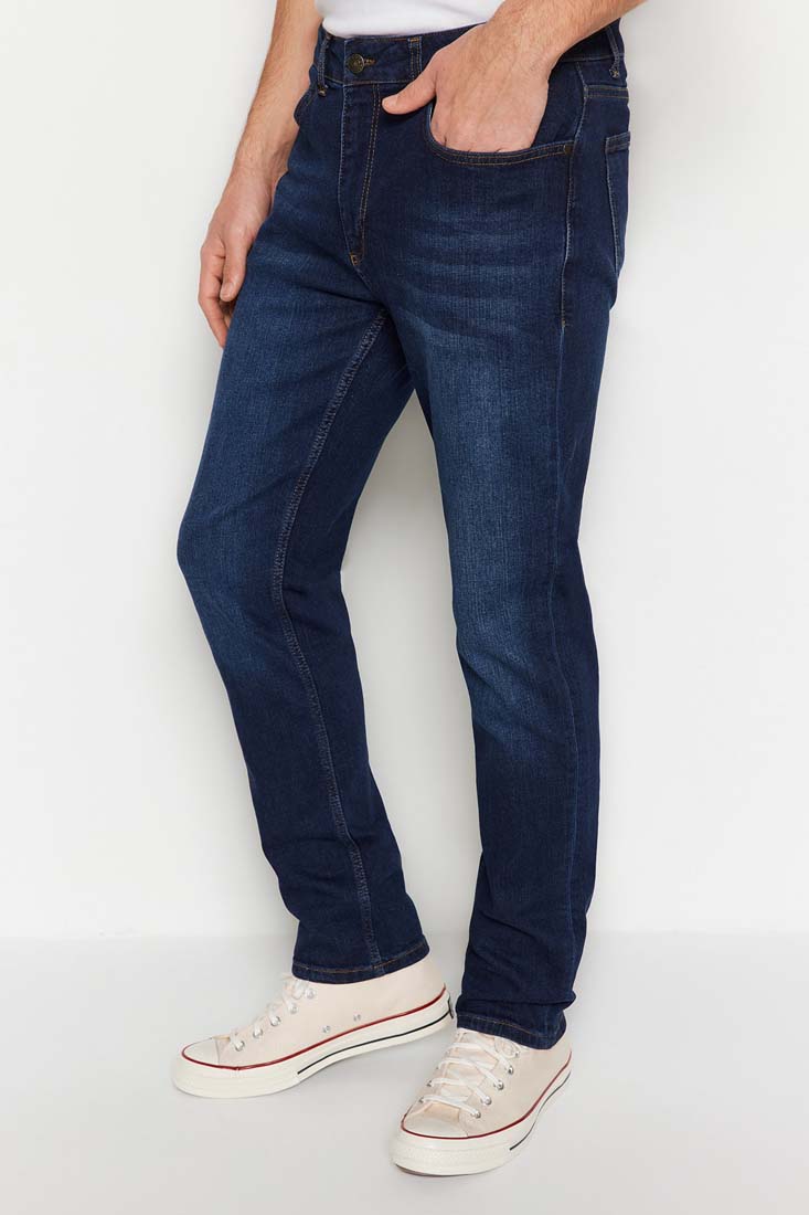 Trendyol Limited Edition Light Navy Blue Men's Premium Regular Fit Flexible Fabric Jeans.