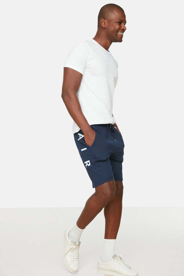 Trendyol Navy Blue Men's Regular/Normal Cut Shorts with Printed Text & Bermuda