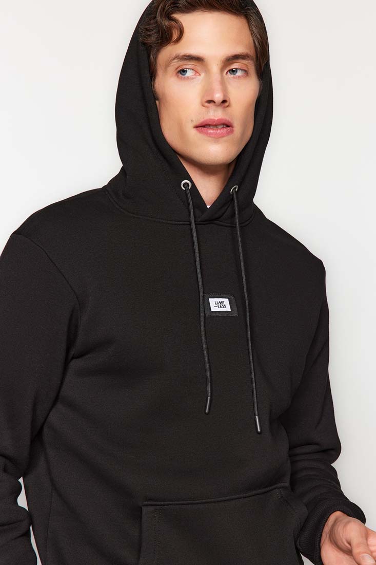 Trendyol Black Men's Regular/Regular fit hoodie with tag pockets, fleece interior thick Sweatshirt.