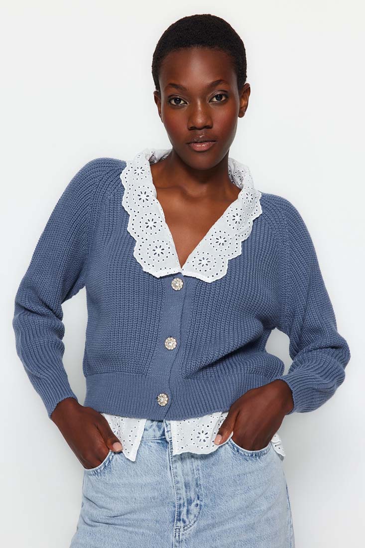 Trendyol Crop Polo Collar Knit Cardigan