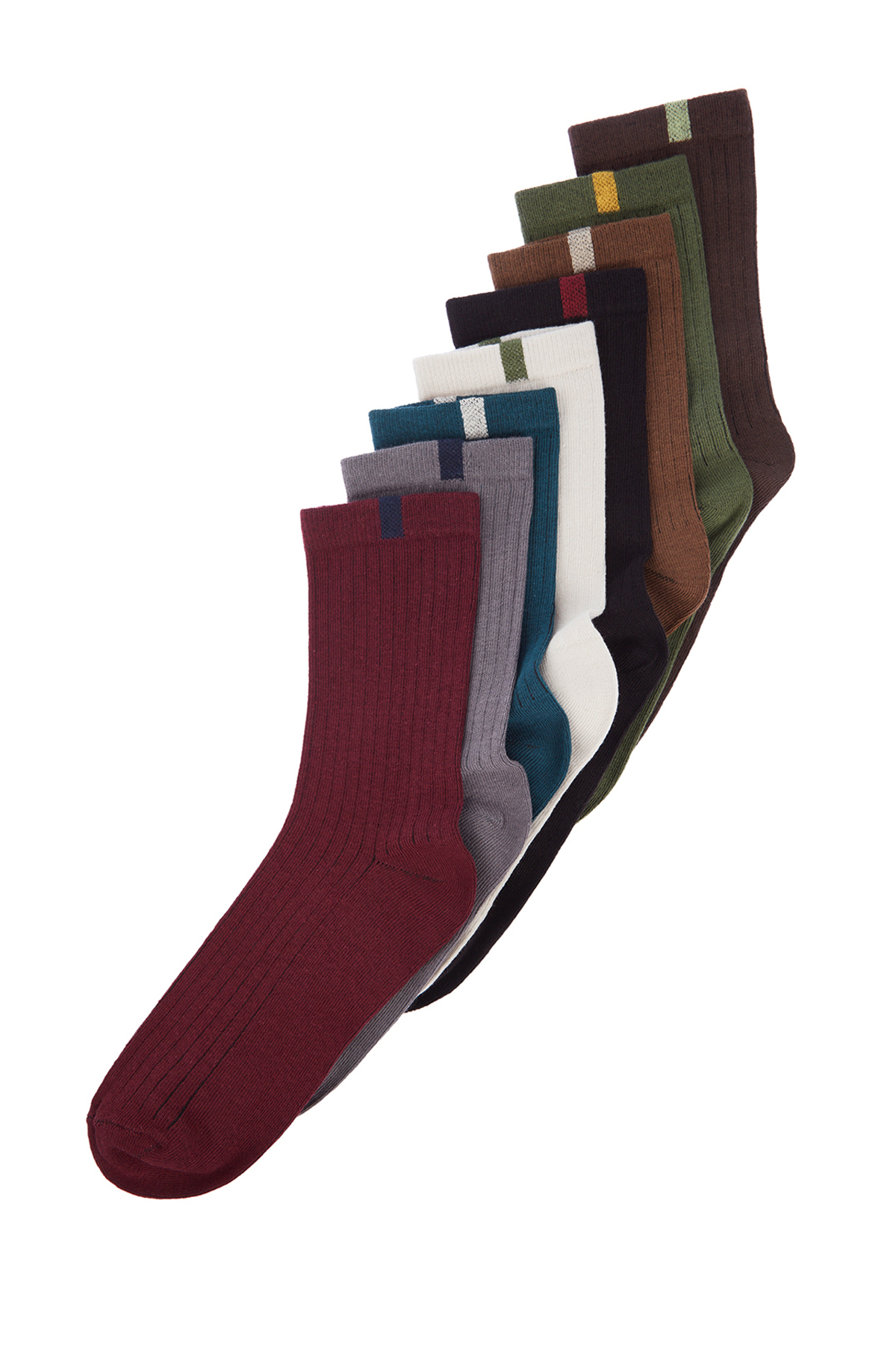 Trendyol Men's Multicolored Cotton 8-Pack Textured Contrast Color Block Sock-Long Socks