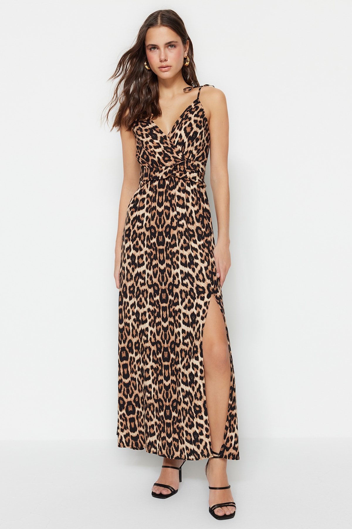 Trendyol Maxi Leopard Print Dress With Slit Detail