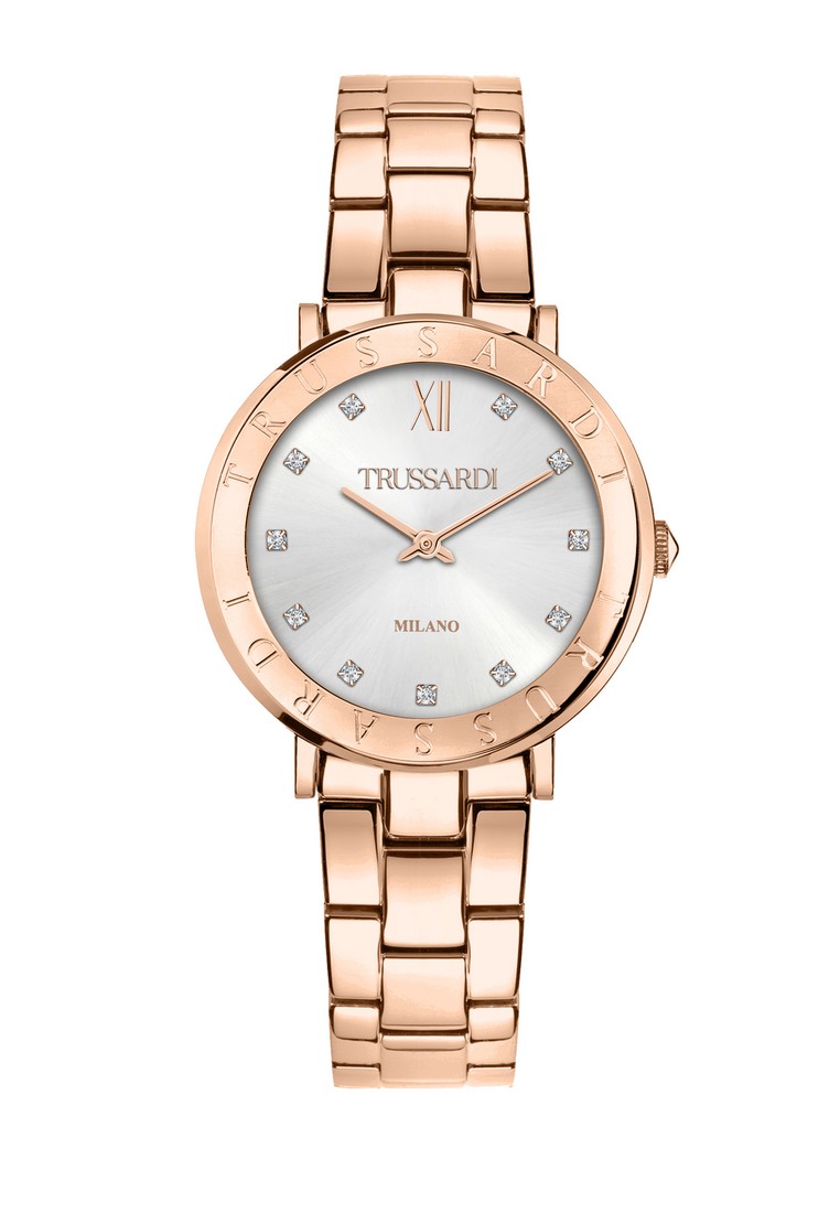 【2年保修】 Trussardi T-Vision 玫瑰金鋼帶女仕石英腕錶 R2453115509