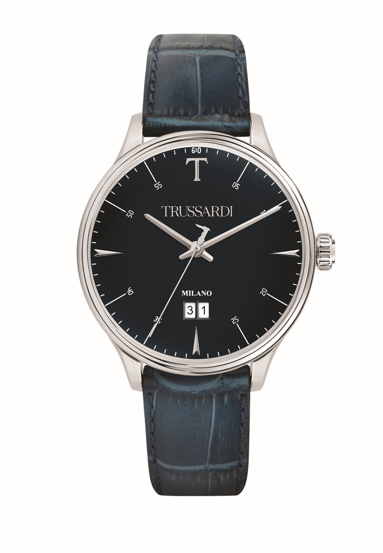 【2年保修】 Trussardi T-Complicity 藍色皮帶男仕石英腕錶 R2451130001