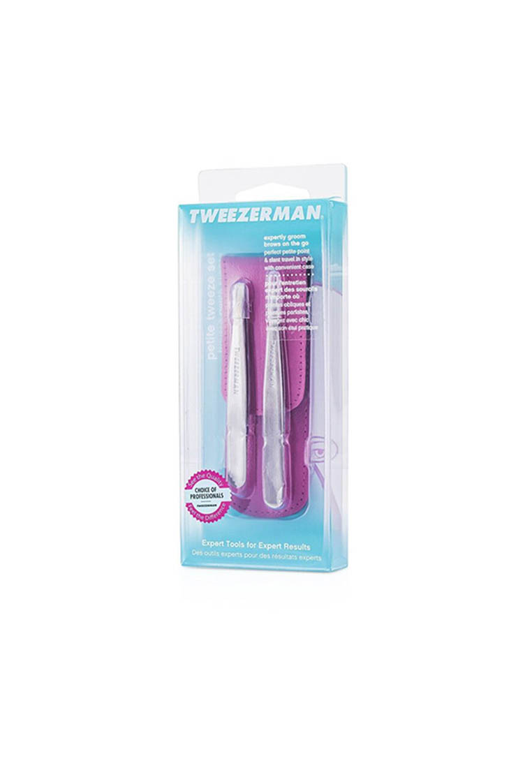 Tweezerman TWEEZERMAN - 迷你專業眉夾組合 :專業斜口眉夾+ 專業尖頭斜口眉夾(粉紅套)Petite Tweeze Set: Slant Tweezer + Point Tweezer - (With Pink Case) 2pcs