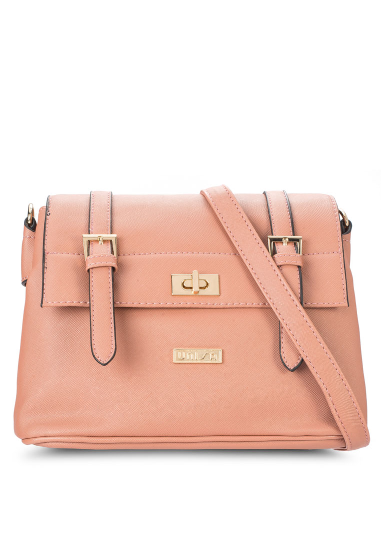 Unisa UNISA Saffiano Texture Mini Sling Bag With Turn Lock