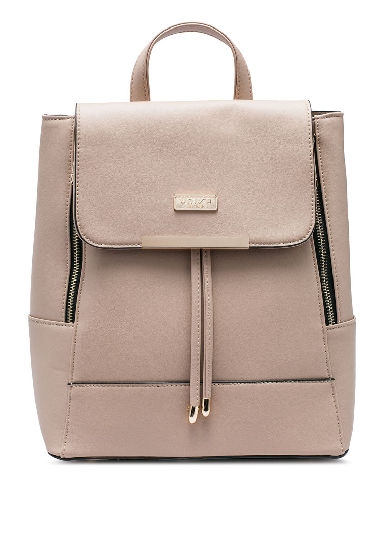 Unisa Faux Leather Backpack With Flap Over