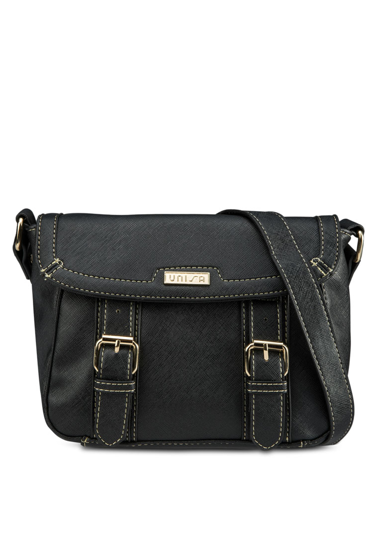 Unisa Saffiano Effect Sling Bag With Flap Over Closure