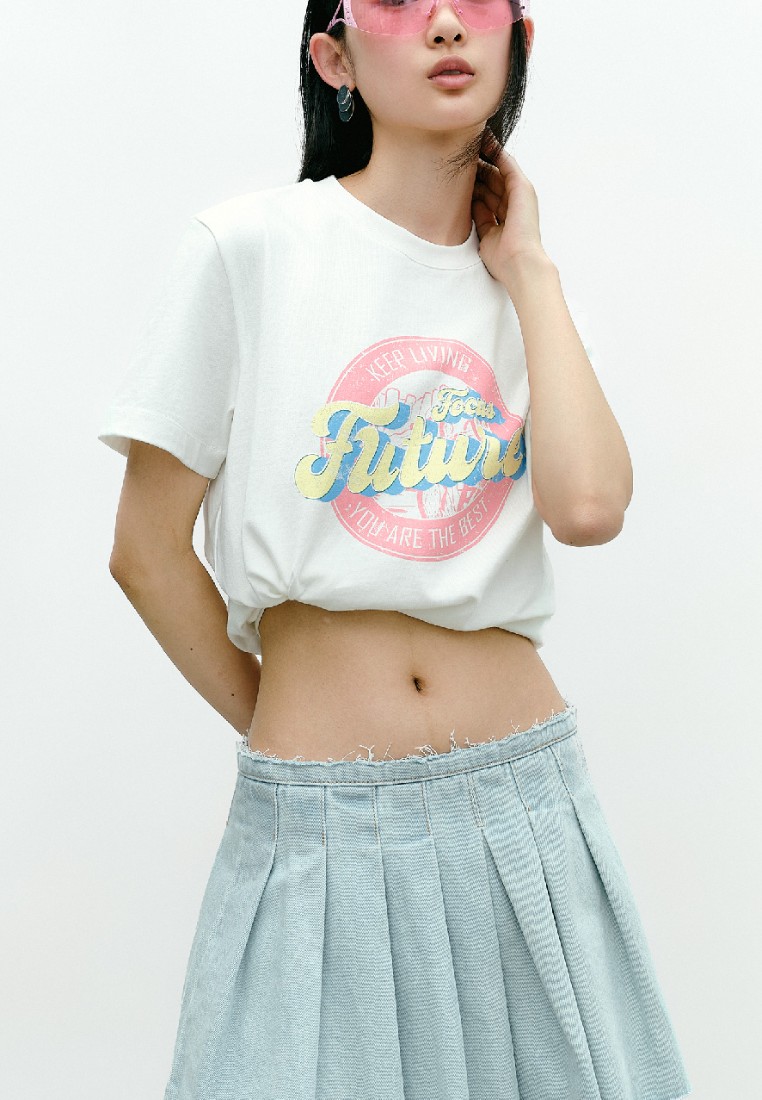 Urban Revivo 女裝休閒風多巴胺美式印花棉質短袖T恤