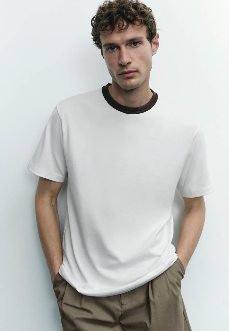 Urban Revivo UR夏季新款男裝時尚撞色圓領全棉套頭短袖薄款T恤UMU432015