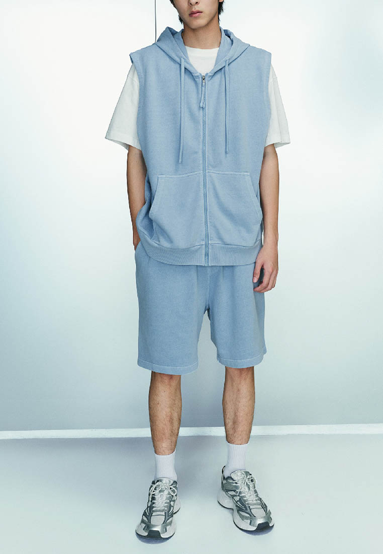 Urban Revivo UR夏季新款男裝休閒風鬆緊腰繫繩純色棉質寬鬆短褲UML632026