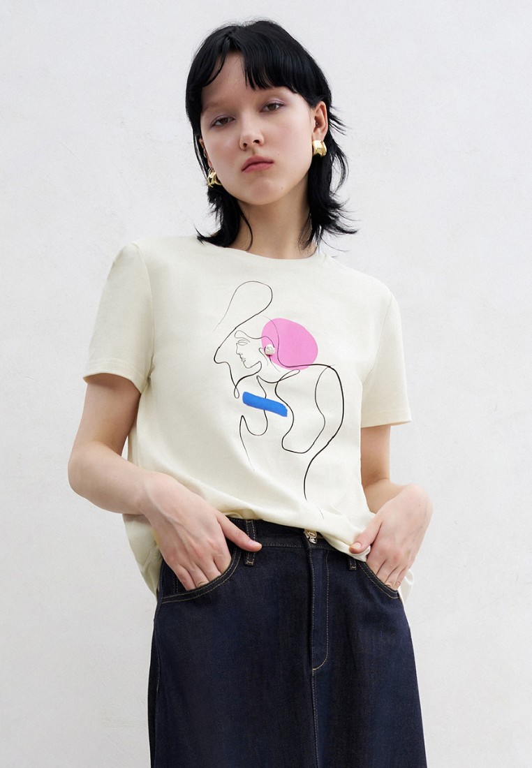 Urban Revivo 女裝藝術感畫廊風圖案印花棉質短袖T恤