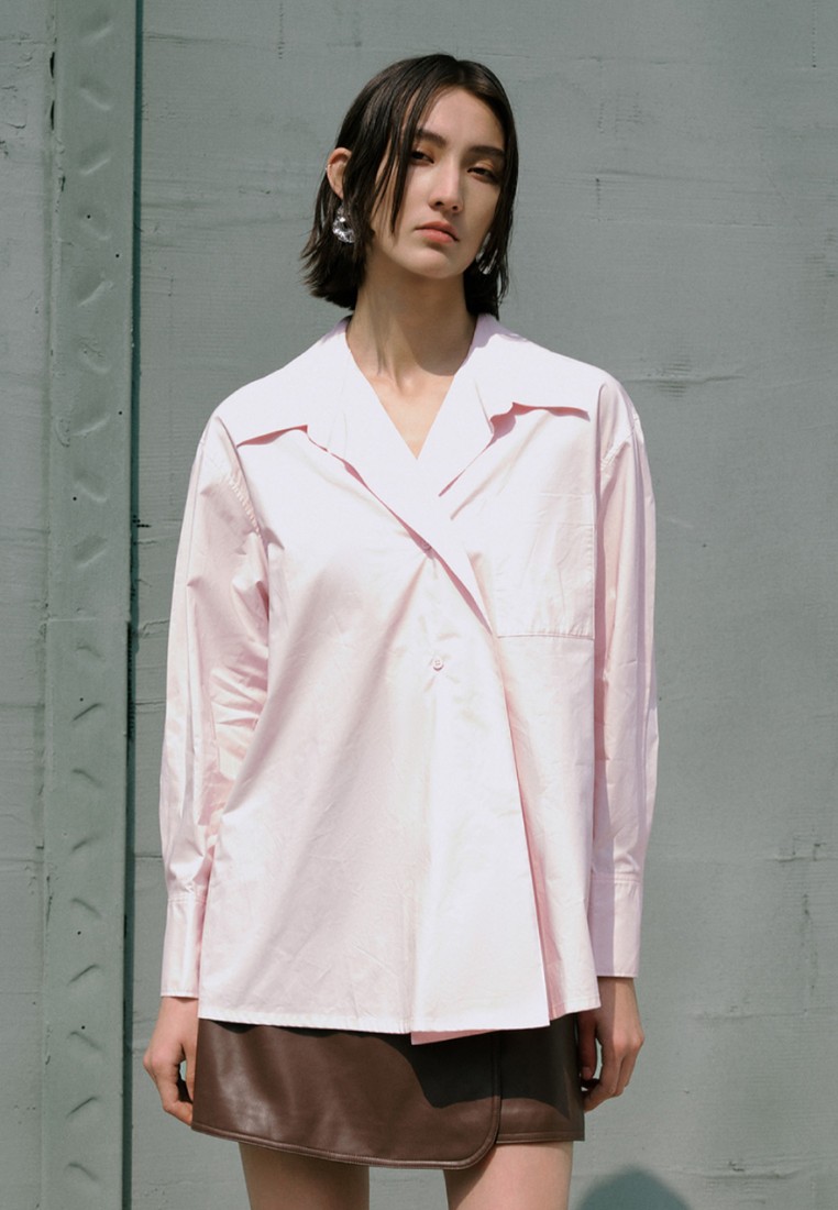 Urban Revivo 女裝設計感不對稱貼布口袋寬鬆全棉襯衫