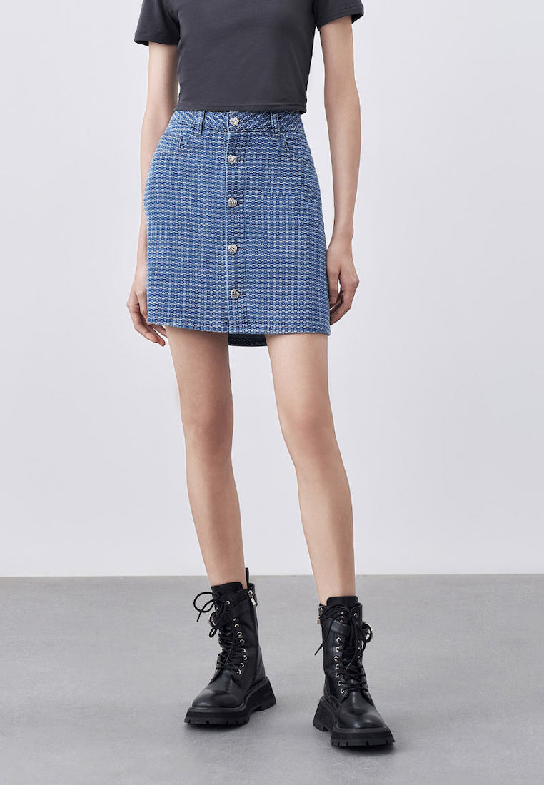 Urban Revivo Denim Skirt With Heart Buttons