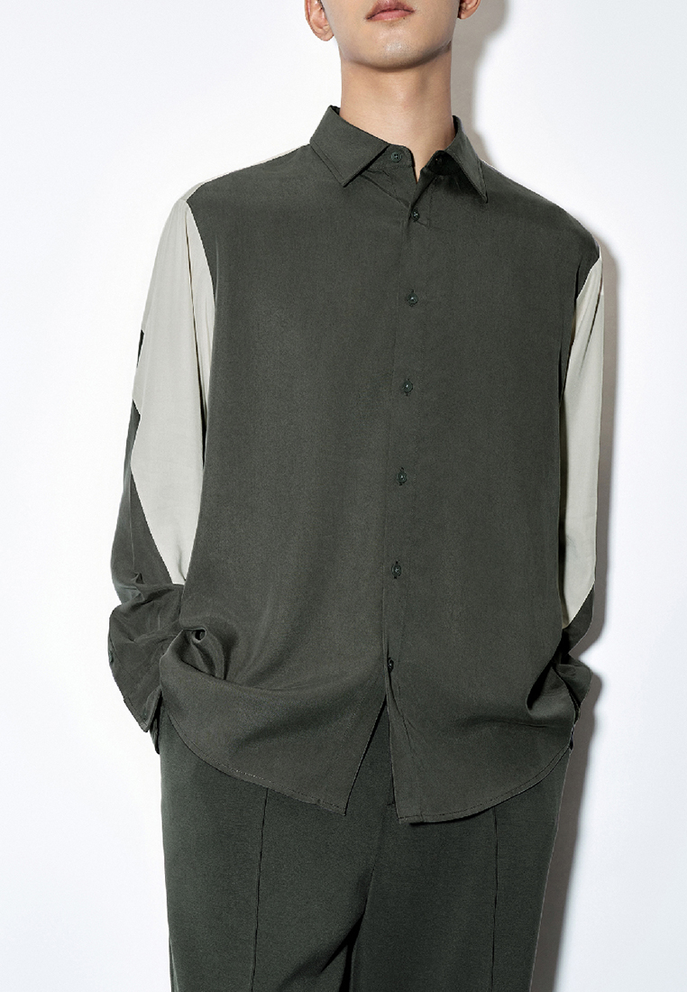 Urban Revivo 男休閒時髦高階設計感撞色寬鬆開襟襯衫