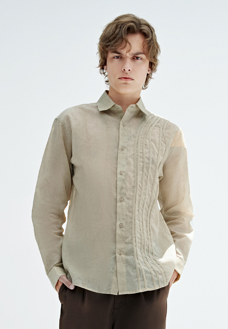 Urban Revivo 男裝時尚設計壓褶棉質寬鬆落肩開襟襯衫