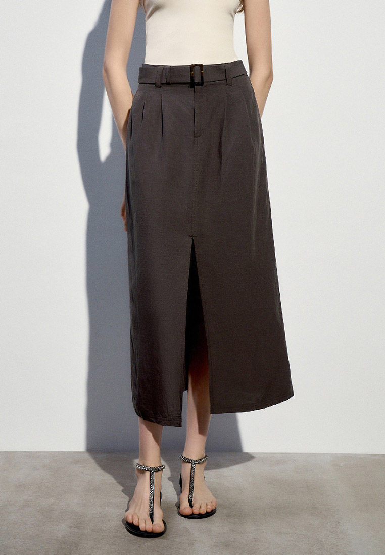 Urban Revivo 女裝時髦設計感氣質通勤風開衩寶藏半裙