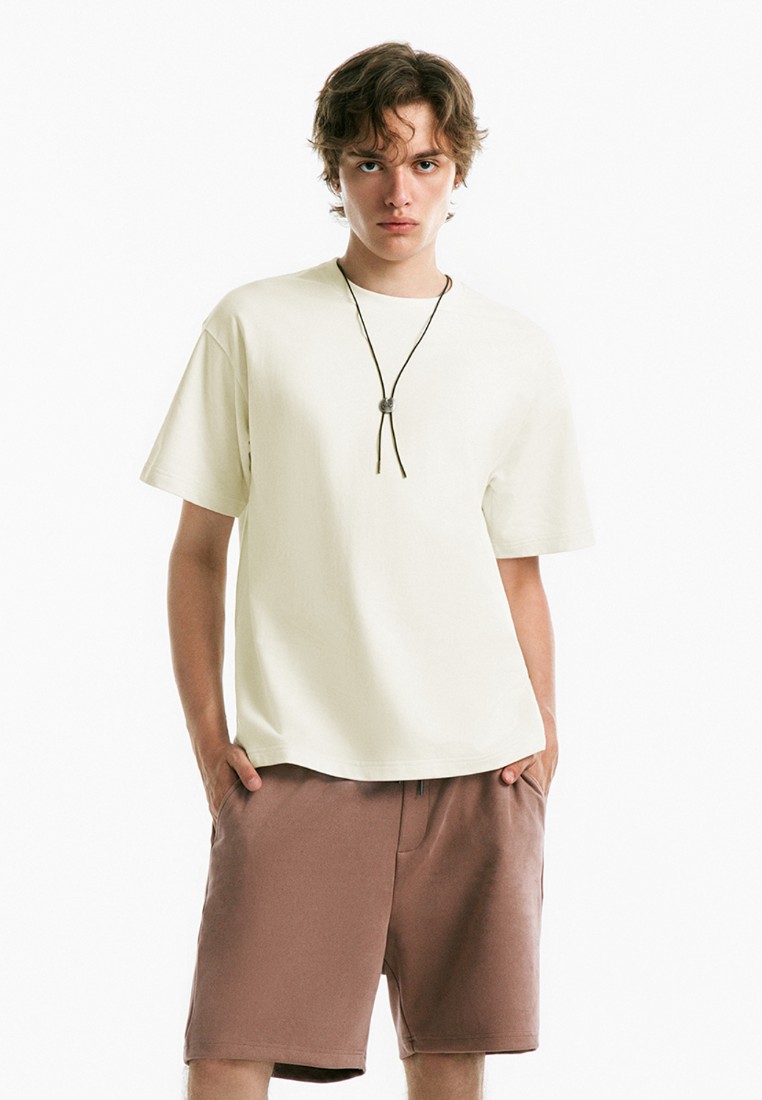 Urban Revivo 男裝街頭風可拆卸個性項鍊棉質薄短袖T恤