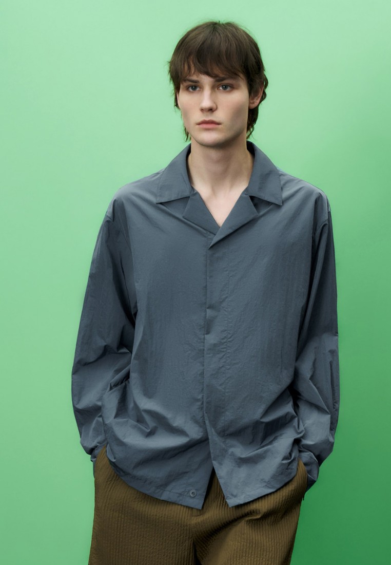 Urban Revivo 男裝簡約時尚古巴領易打理寬鬆長袖襯衫