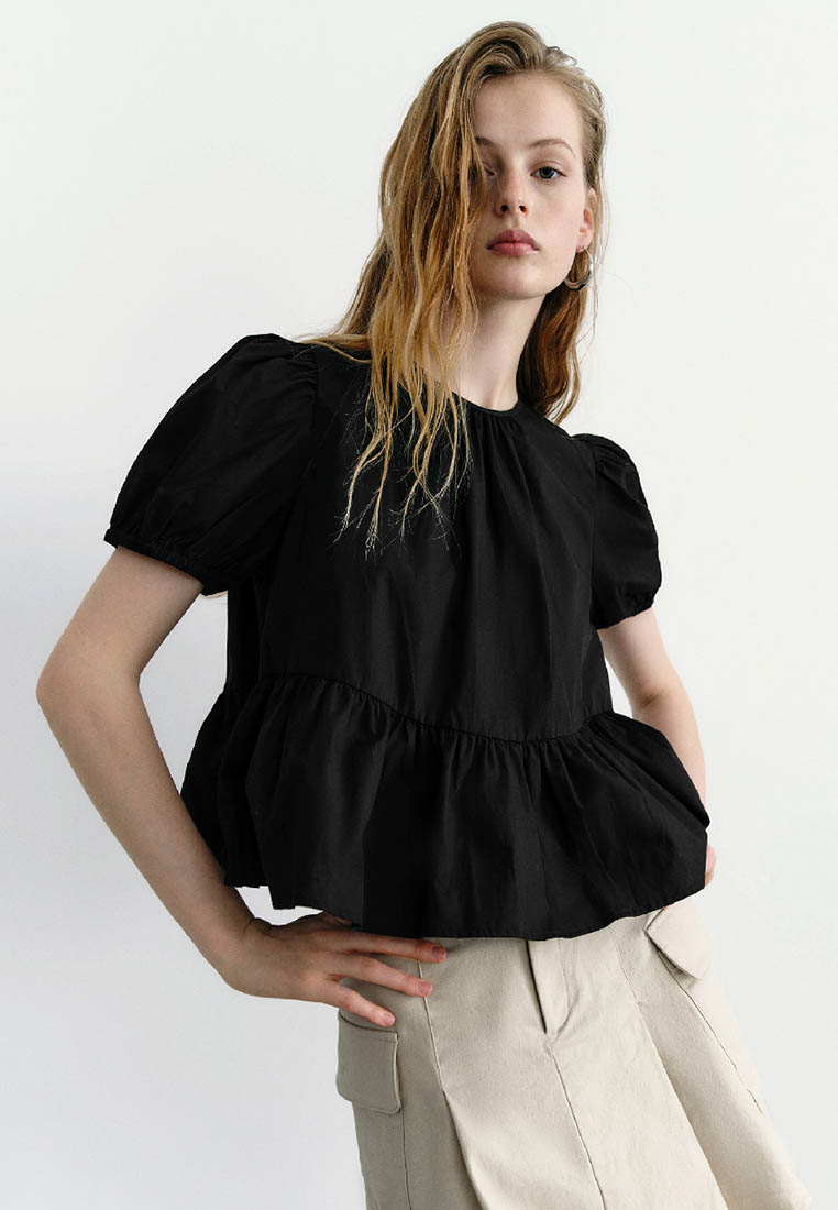 Urban Revivo 女裝法式設計感復古甜美泡泡袖罩衫襯衫