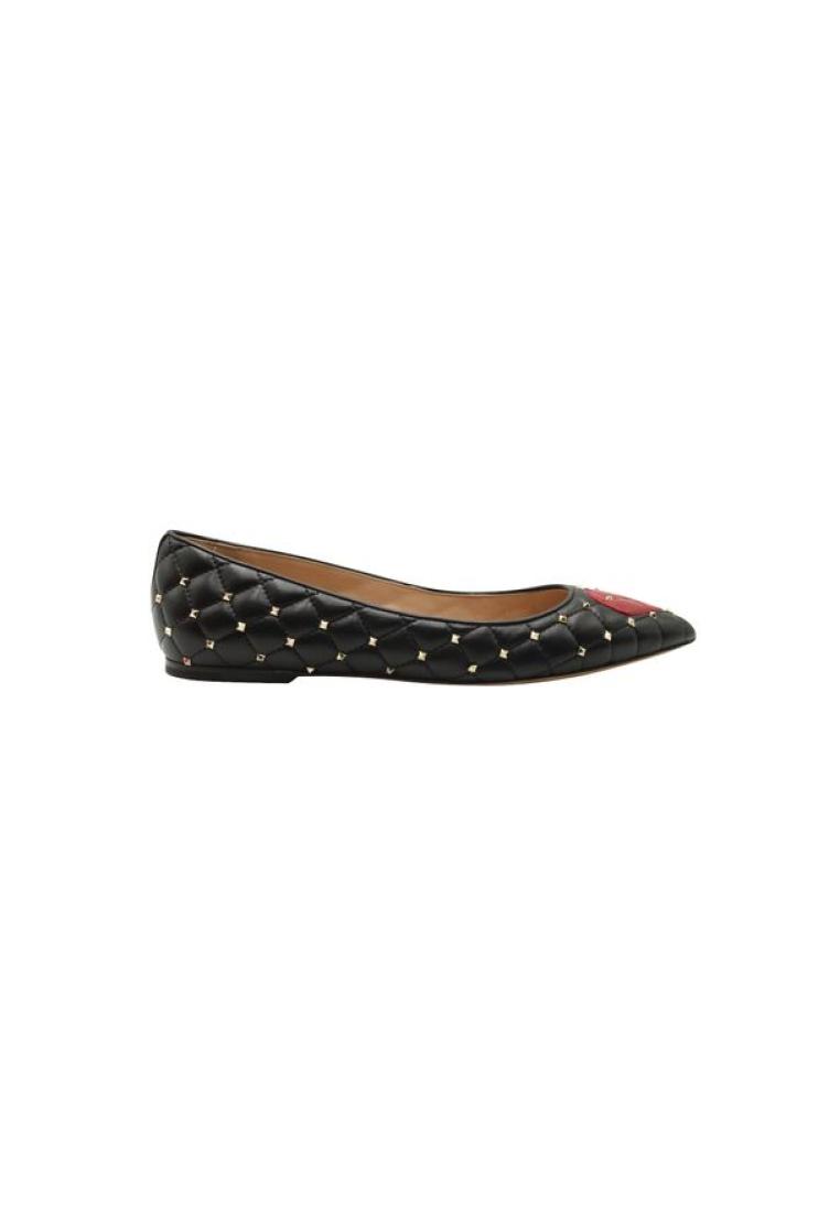 Valentino Pre-Loved VALENTINO Rockstud Spike Ballet Flats with Heart