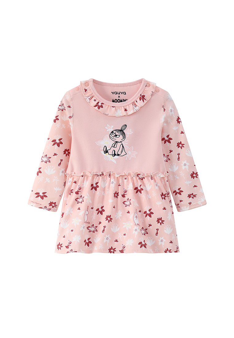 Vauva x Moomin FW23 - 女嬰姆明圖案棉質長袖包屁衣 (粉紅色)