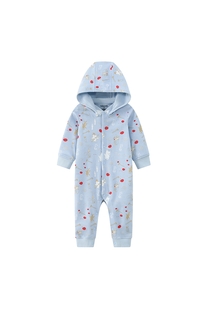 Vauva x Moomin FW23 - 男嬰姆明全印花棉質連帽長袖連身衣 (藍色)
