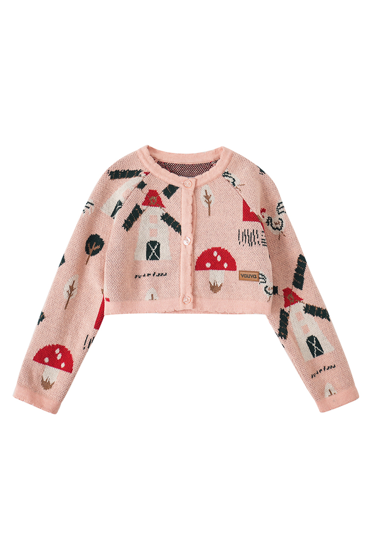 Vauva FW23 - 女嬰風車圖案全印花長袖針織外套 （粉紅色）
