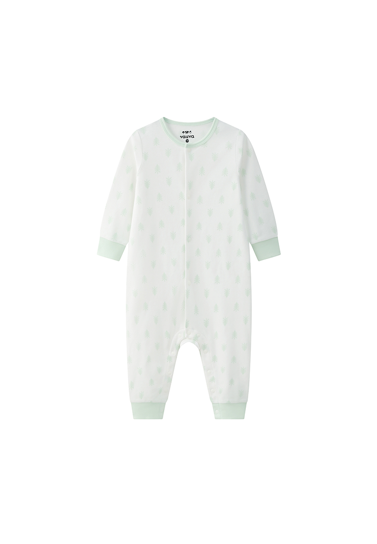 Vauva BBNS - 嬰兒抗菌防蟎有機棉質長袖連身衣 2件裝 (綠色/間條)
