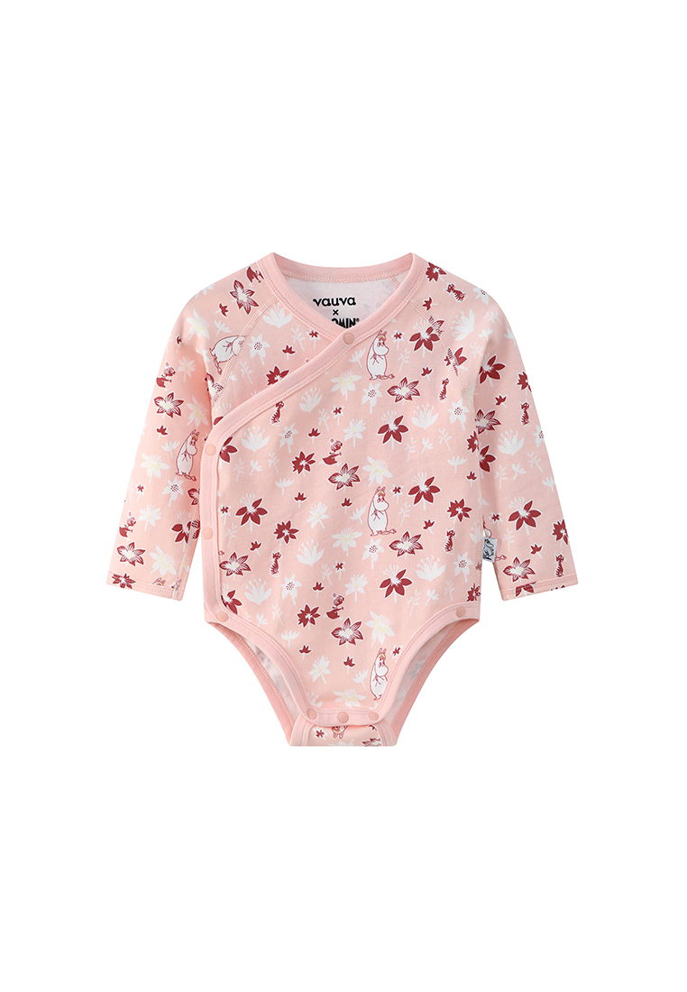 Vauva x Moomin FW23 - 女嬰姆明全印花棉質長袖包屁衣 (粉紅色)