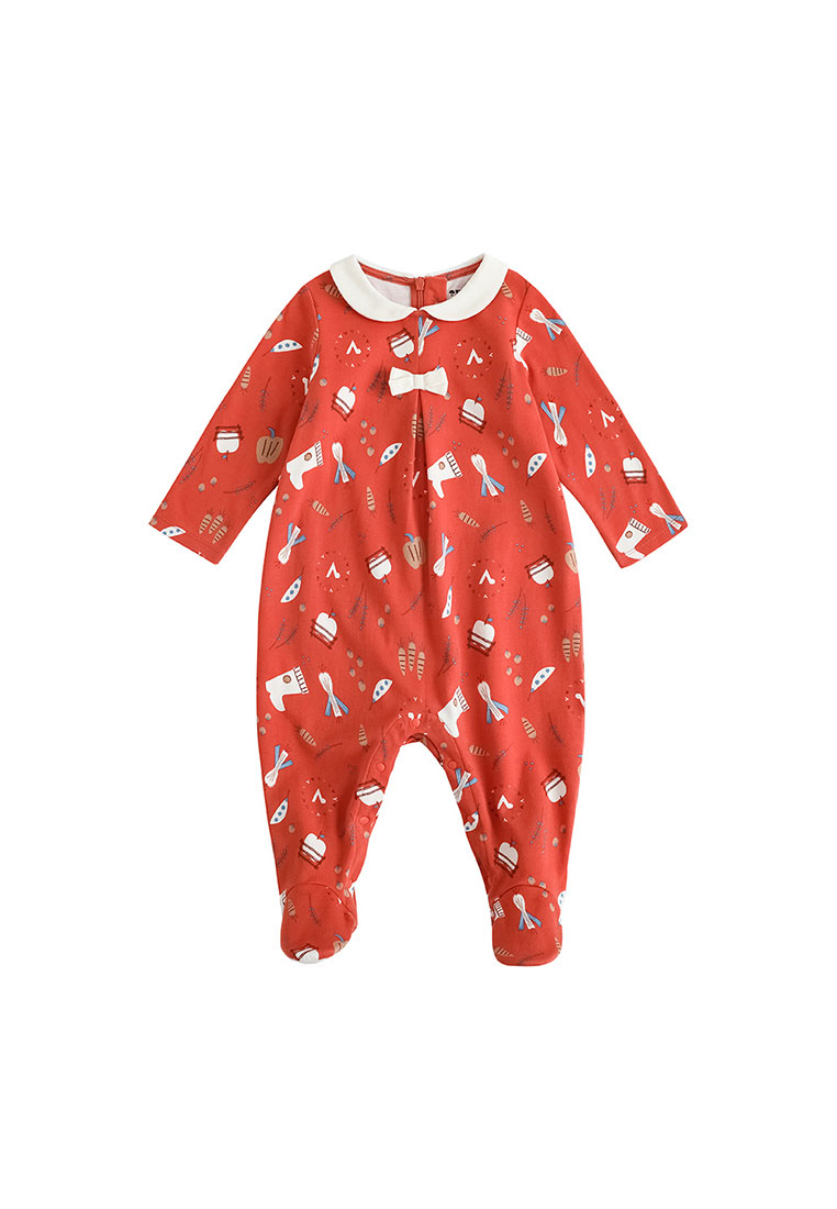 Vauva FW23 - 女嬰北歐田園風棉質長袖連身衣 (紅色)