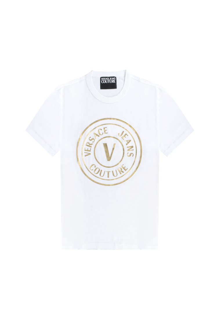 VERSACE Versace Jeans Couture 22秋冬V-EMBLEM系列金屬色LOGO男士短袖T恤 73GAHT05 CJ00T