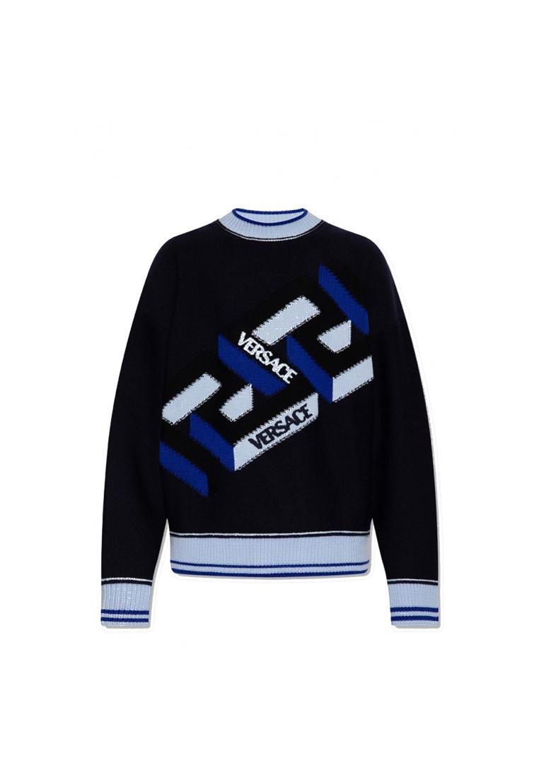 Versace Wool Logo Sweater - VERSACE - Blue