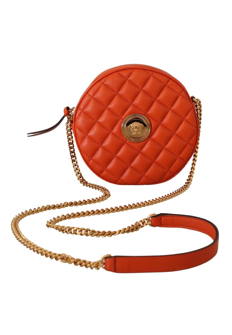 Versace Round Crossbody Shoulder Bag with Medusa Head Logo and Gold-Tone Hardware
