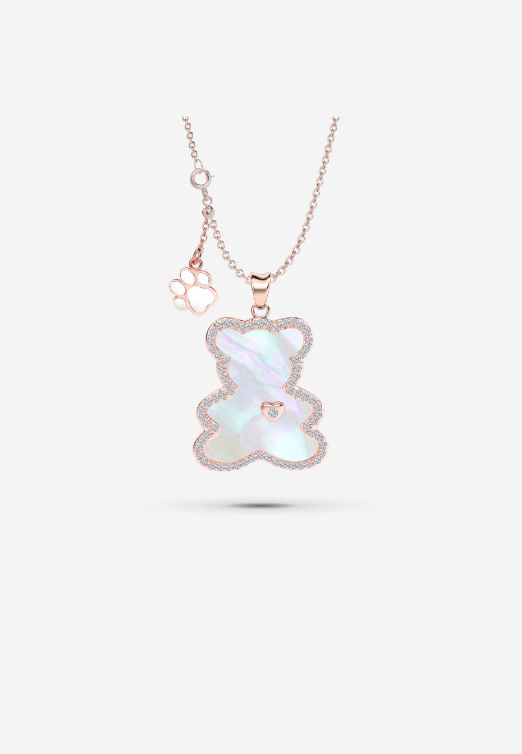Vinstella Jewellery Vinstella Luvis Bear – Mother Of Pearl with Quartz Diamond 15mm (Rose Gold)