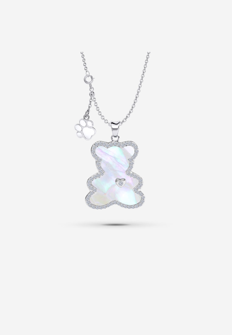 Vinstella Jewellery Vinstella Luvis Bear – Mother Of Pearl with Quartz Diamond 15mm (Silver)