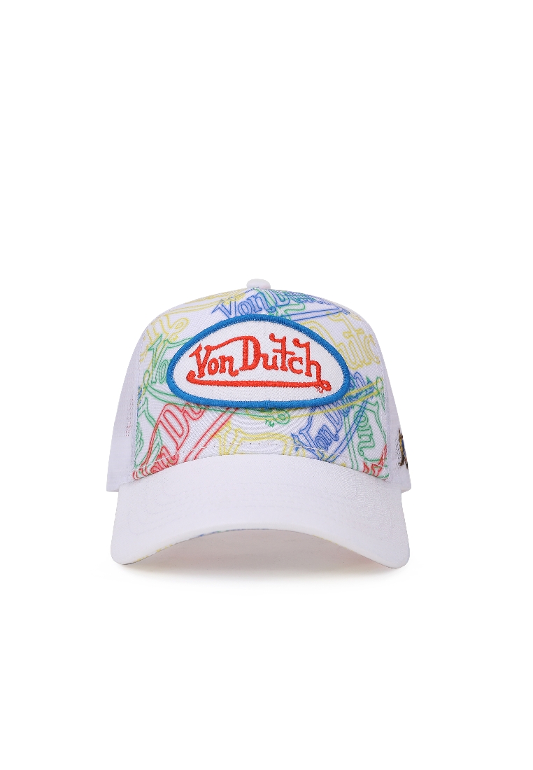 Von Dutch Neon Light White All Over Trucker Hat