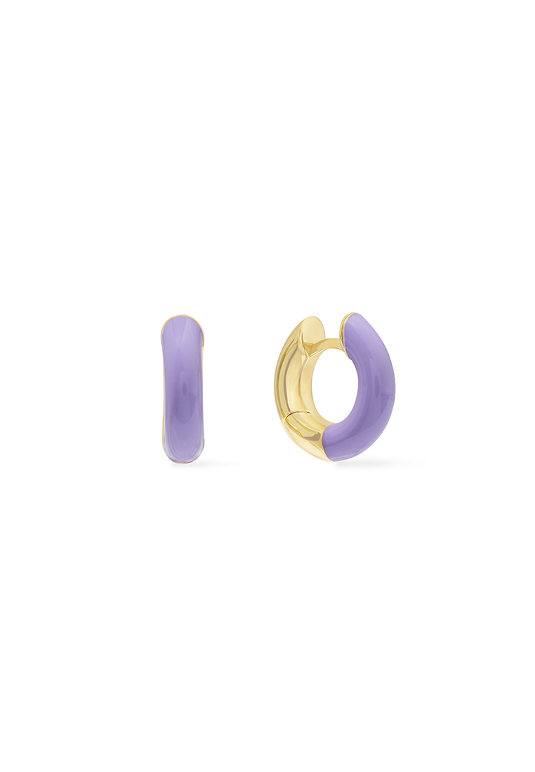 Wanderlust + Co Lavender Enamel Aura Gold 9mm Huggie Earrings