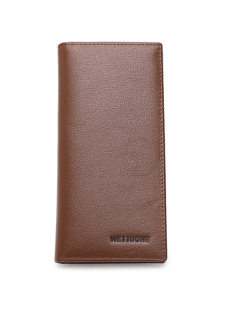 WE11DONE Men's Genuine Leather RFID Blocking Bi Fold Long Wallet (Genuine 皮革雙折 RFID 長皮夾) - 褐色