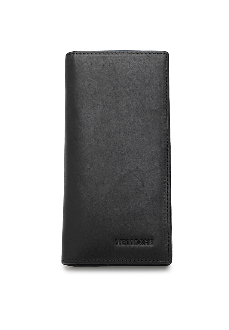 WE11DONE Men's Genuine Leather RFID Blocking Bi Fold Long Wallet (Genuine 皮革雙折 RFID 長皮夾) - 黑色