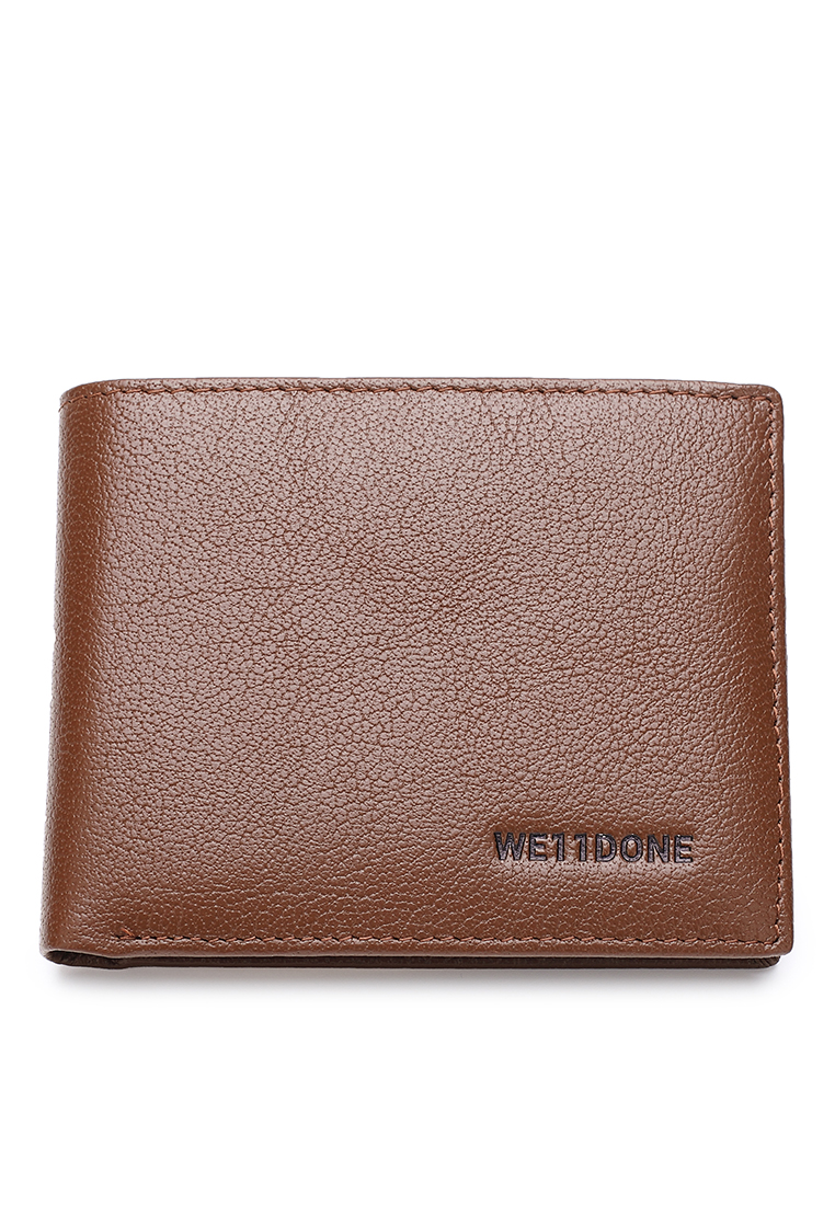 WE11DONE Men's Genuine Leather RFID Blocking Bi Fold Wallet (Genuine 皮革雙折 RFID 皮夾) - 褐色