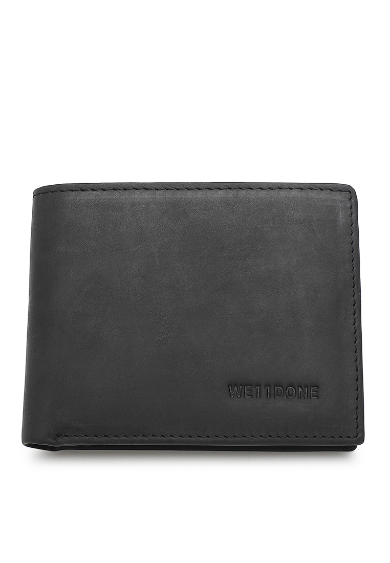 WE11DONE Men's Genuine Leather RFID Blocking Bi Fold Wallet (Genuine 皮革雙折 RFID 皮夾) - 黑色