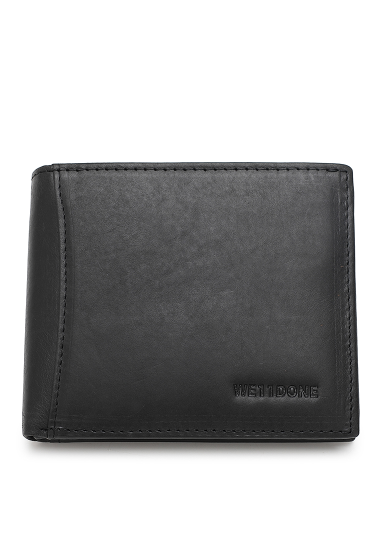 WE11DONE Men's Genuine Leather RFID Blocking Wallet (Genuine 皮革 RFID 皮夾) - 黑色