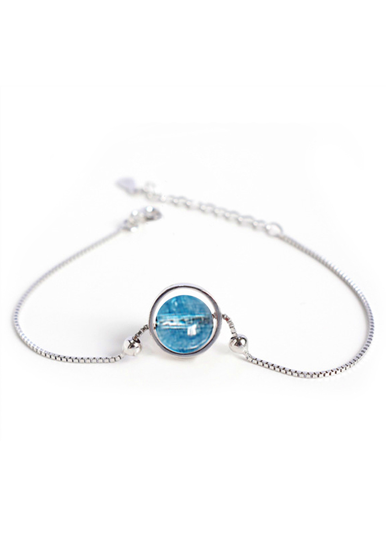 YOUNIQ 925純銀簡約幸運水晶藍色天然石運氣手鏈
