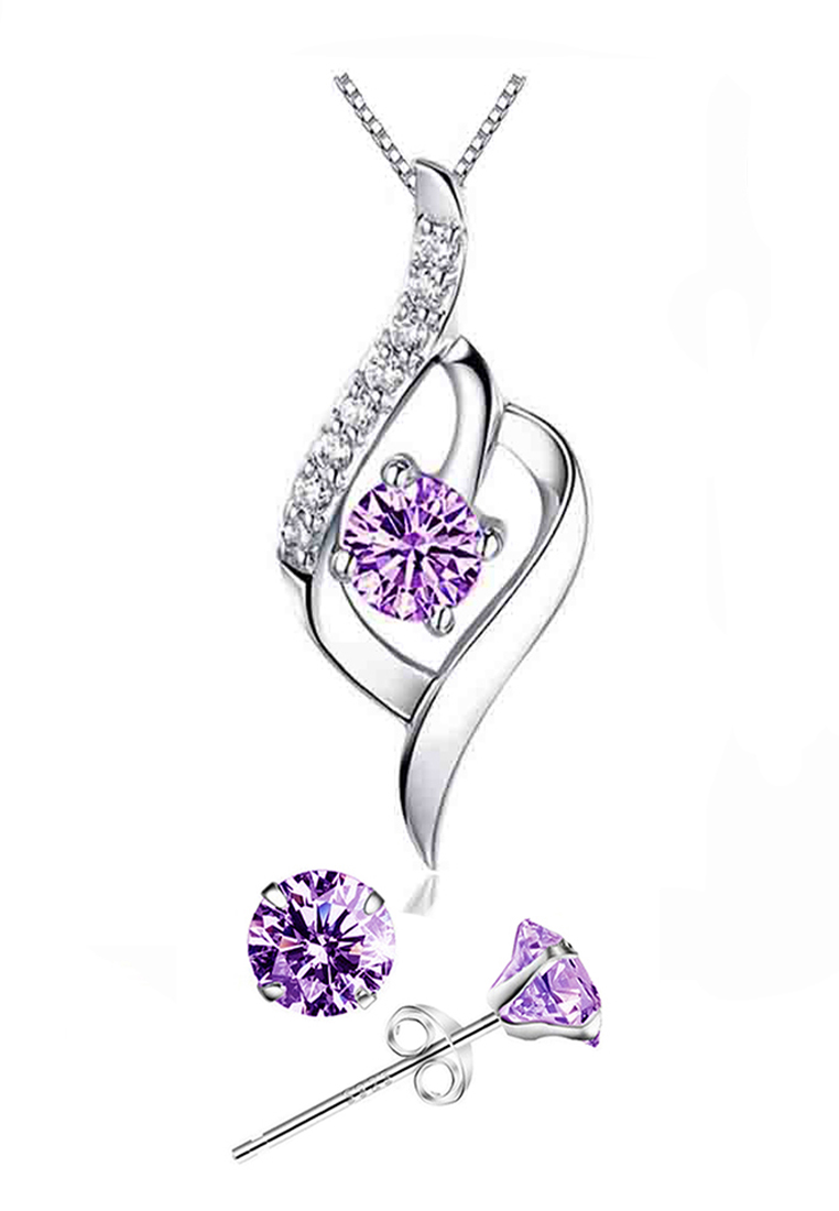 YOUNIQ 925純銀紫編織立方氧化鋯石吊墜項鏈耳環套裝