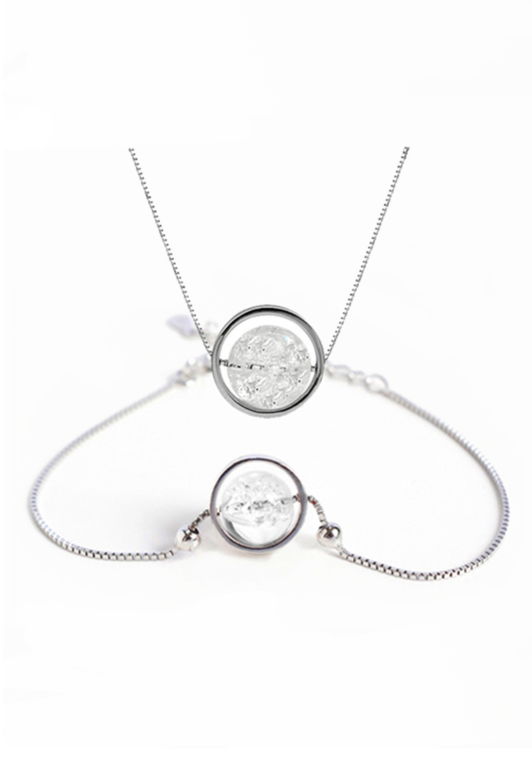 YOUNIQ 925純銀水晶幸運天然石簡約透明白色項鍊和手鍊套裝