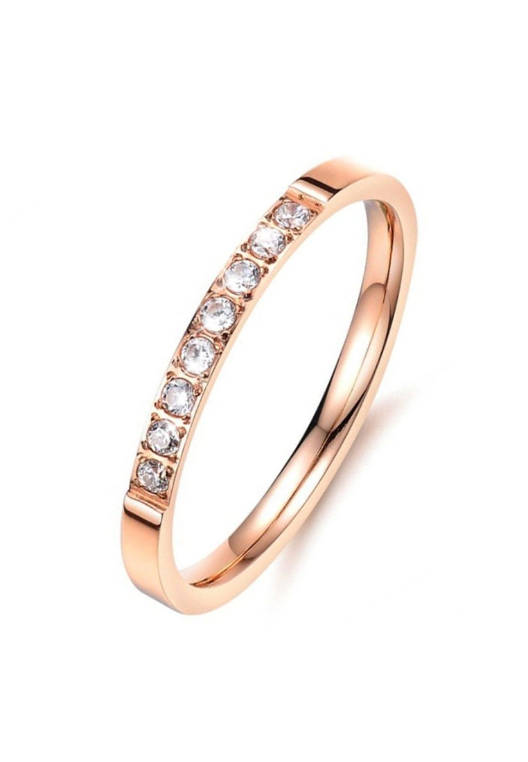 YOUNIQ 半圓形明亮式鑽石鈦金玫瑰金戒指作爲訂婚派對戒指